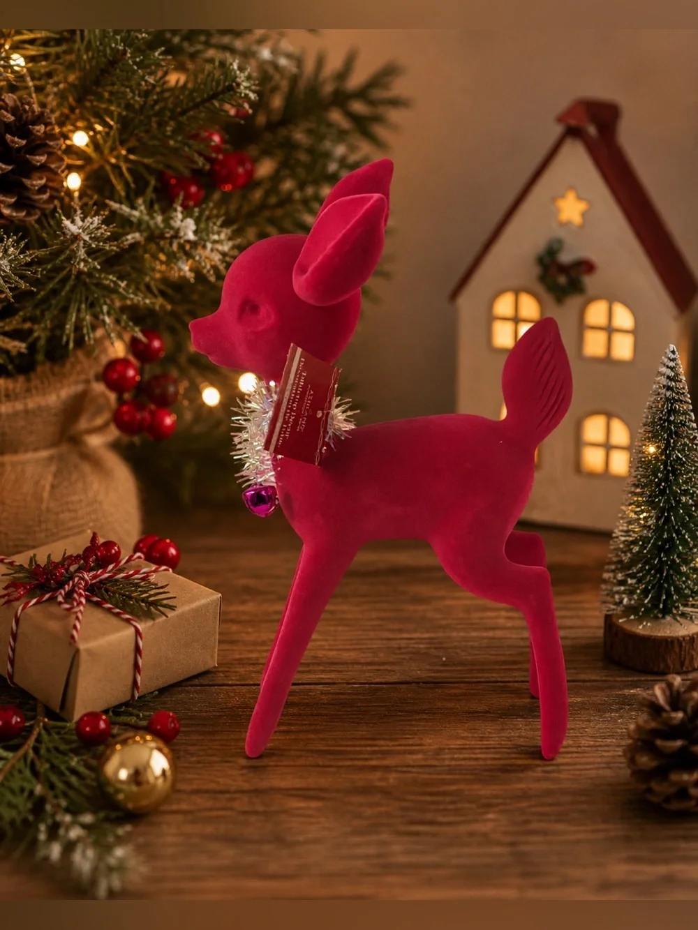 flocked large Christmas Reindeer tabletop decor NEW NWT